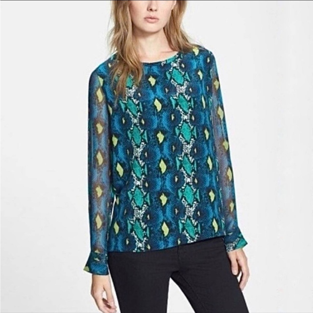 Equipment Femme Liam 100% Silk Blouse Teal Canapy Snake Print Medium $198